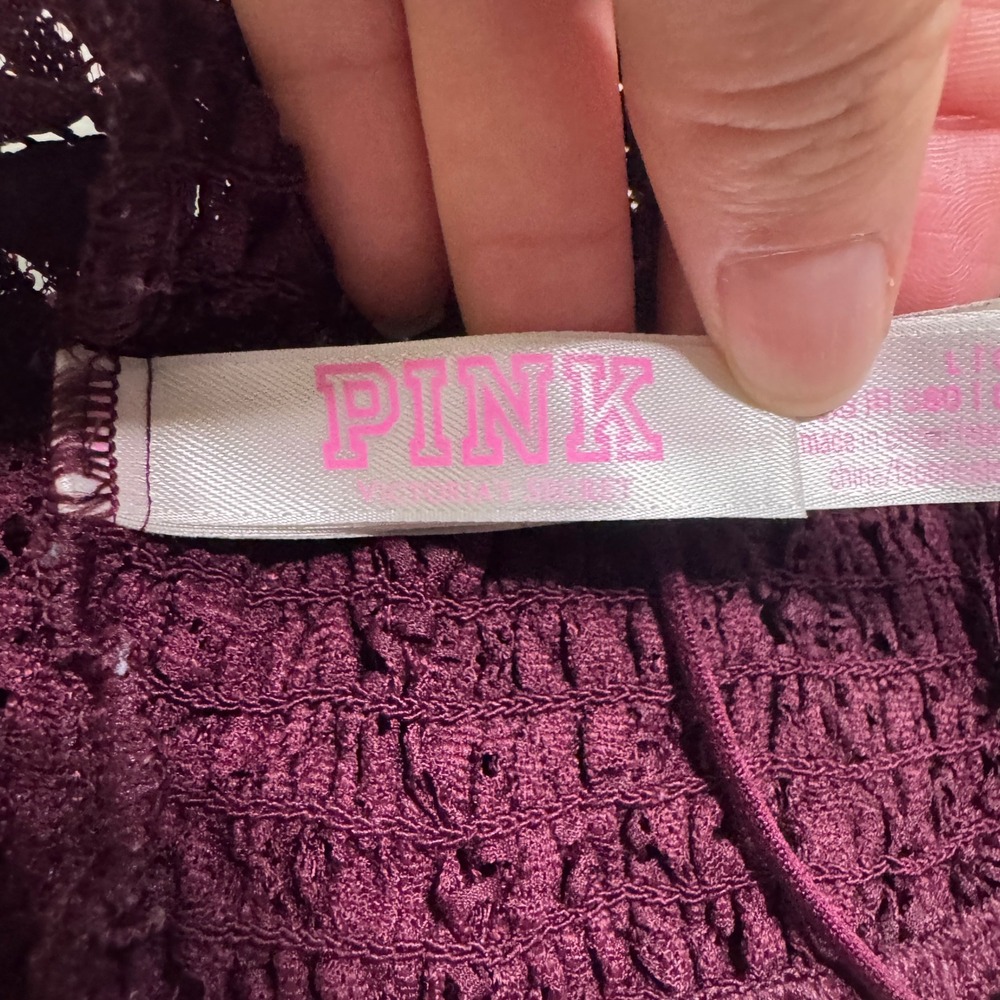 PINK Victoria's Secret Lace Bralette Burgundy Wine Smocked Back Large L - Picture 4 of 6